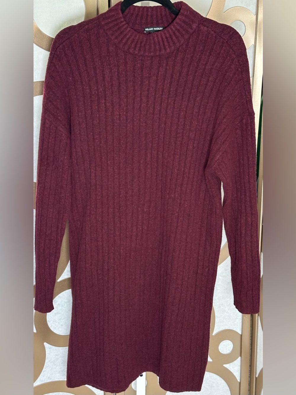 Hilary Radley Ribbed Sweater Dress Burgundy Long Sleeves Tunic Cozy Soft L